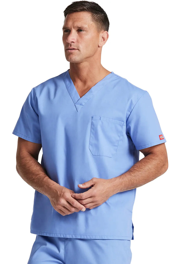 Dickies Scrubs Unisex Tuckable V-Neck Top Ceil Blue | scrub-supply.com