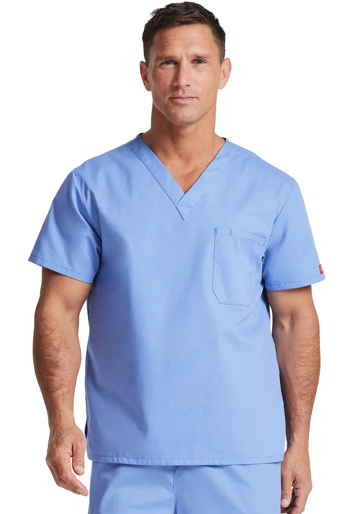 Dickies Scrubs Unisex Tuckable V-Neck Top Ceil Blue | scrub-supply.com