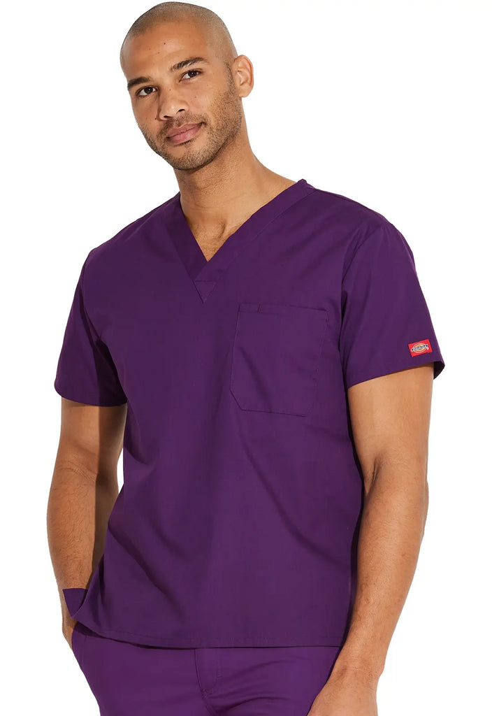 Dickies Scrubs Unisex Tuckable V-Neck Top Eggplant | scrub-supply.com