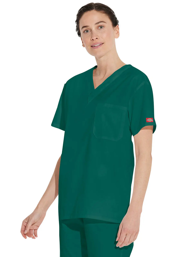 Dickies Scrubs Unisex Tuckable V-Neck Top Hunter Green | scrub-supply.com