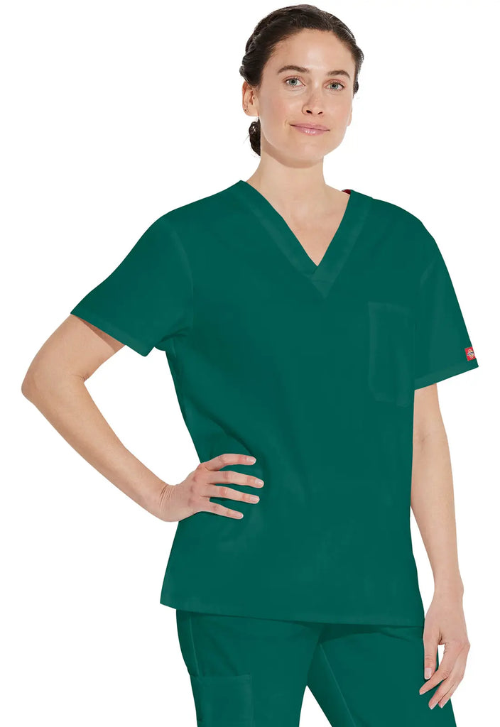 Dickies Scrubs Unisex Tuckable V-Neck Top Hunter Green | scrub-supply.com