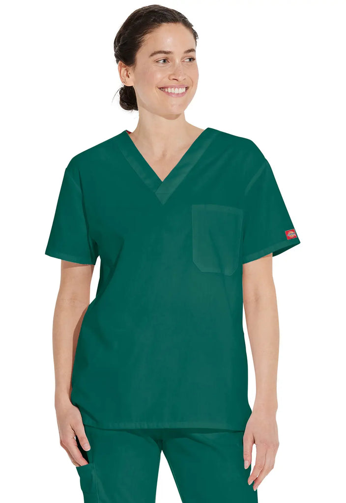 Dickies Scrubs Unisex Tuckable V-Neck Top Hunter Green | scrub-supply.com