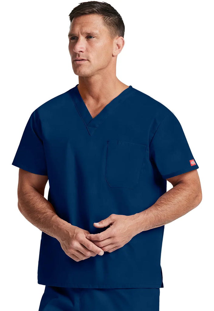 Dickies Scrubs Unisex Tuckable V-Neck Top Navy | scrub-supply.com