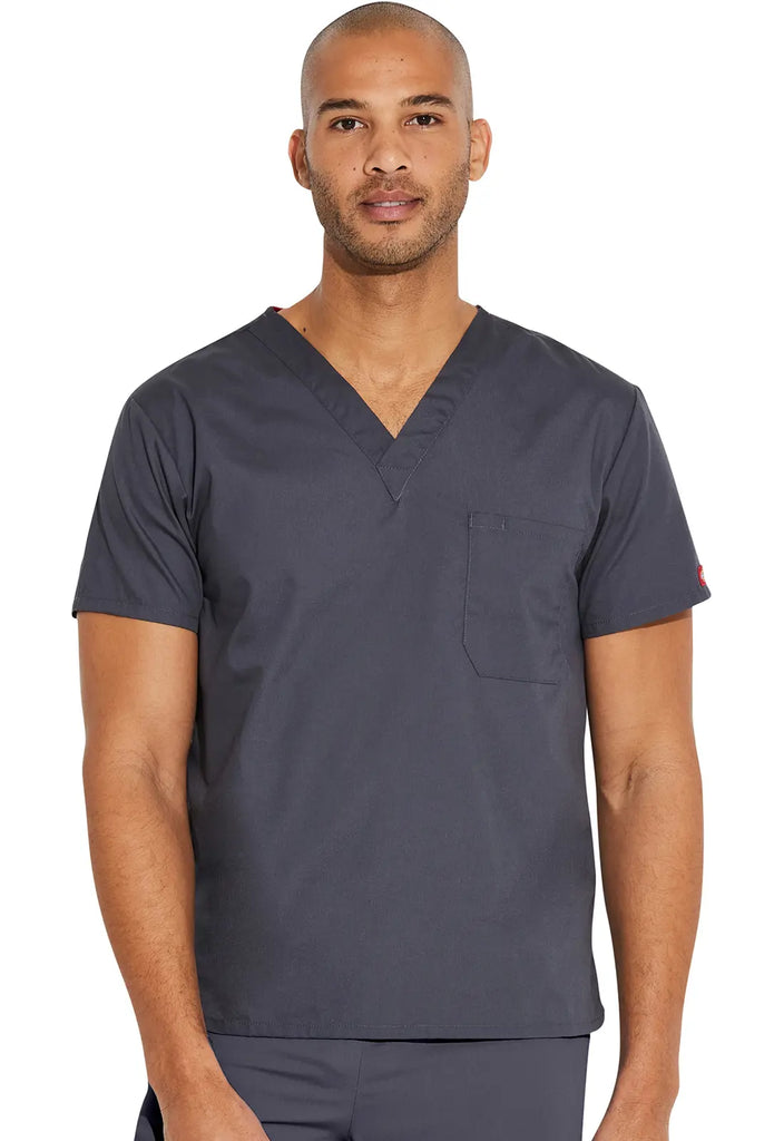 Dickies Scrubs Unisex Tuckable V-Neck Top Pewter | scrub-supply.com