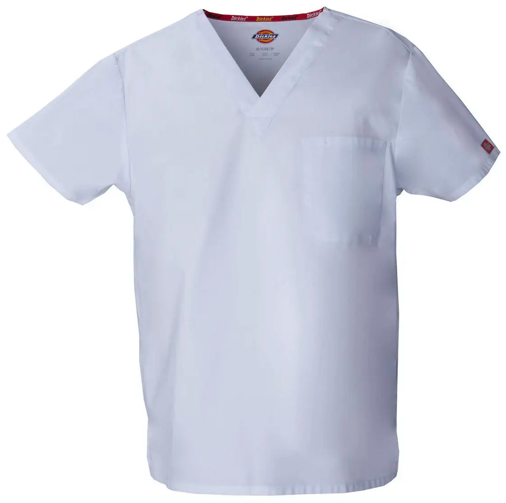 Dickies Scrubs Unisex Tuckable V-Neck Top White | scrub-supply.com