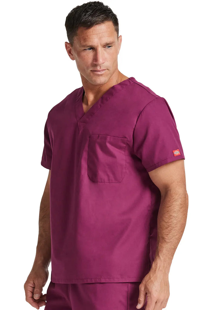 Dickies Scrubs Unisex Tuckable V-Neck Top Wine | scrub-supply.com