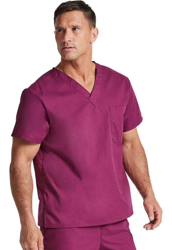 Dickies Scrubs Unisex Tuckable V-Neck Top Wine | scrub-supply.com