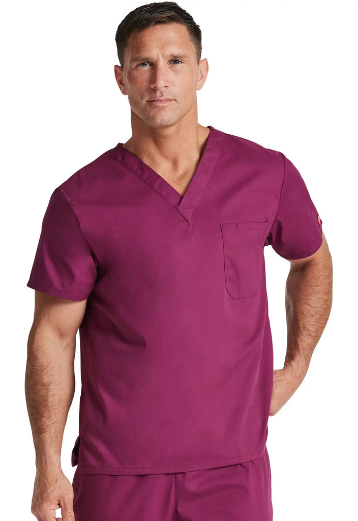 Dickies Scrubs Unisex Tuckable V-Neck Top Wine | scrub-supply.com