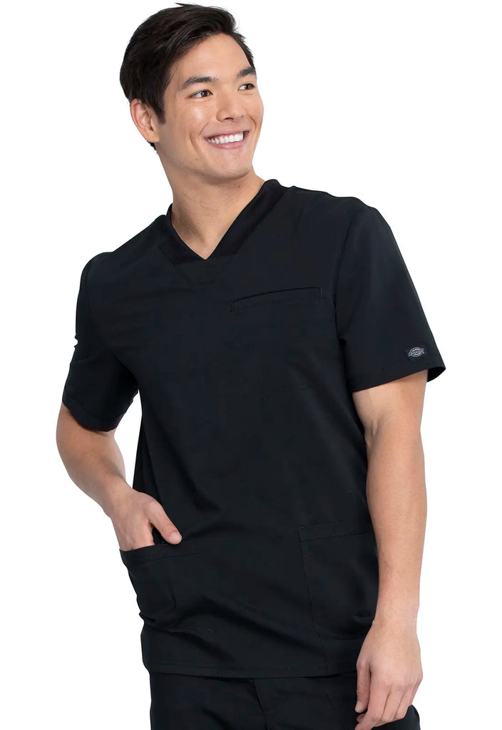 Dickies Scrubs 3-Pocket Men's V-Neck Top Black | scrub-supply.com