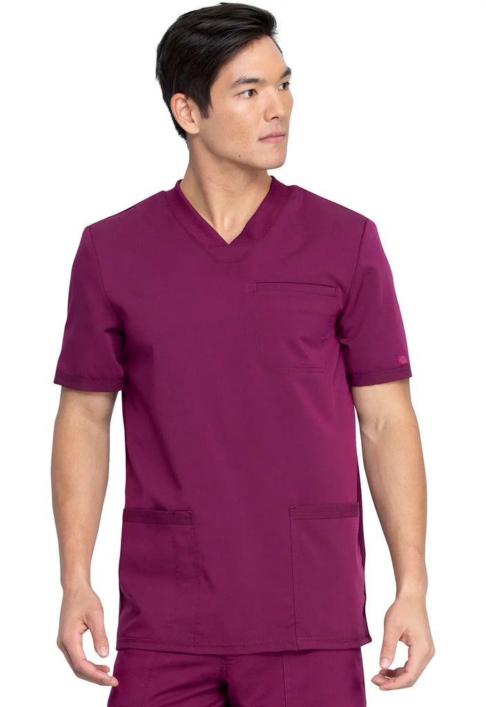 Dickies Scrubs 3-Pocket Men's V-Neck Top Wine | scrub-supply.com