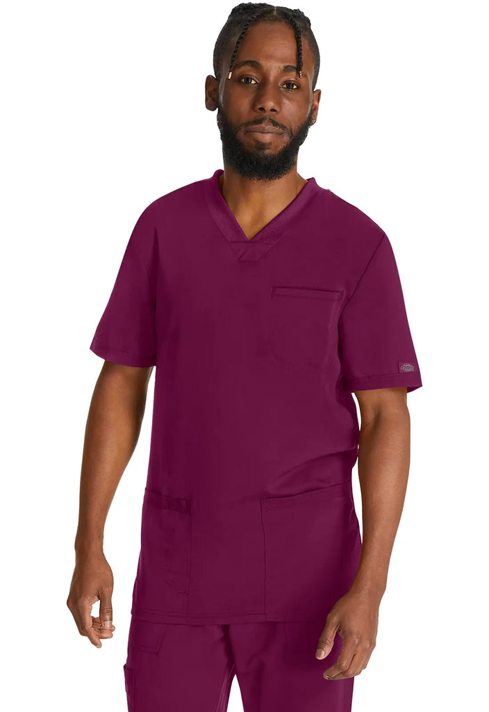 Dickies Scrubs 3-Pocket Men's V-Neck Top Wine | scrub-supply.com