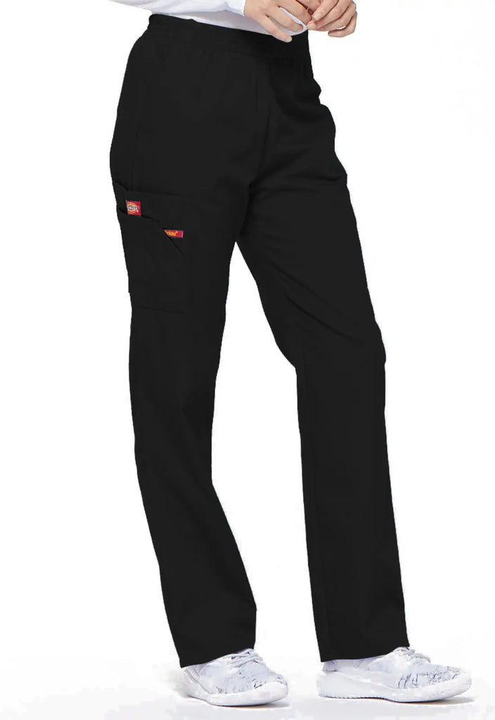 Dickies Scrubs 6-Pocket Natural Rise Tapered Leg Pull-on Pant Black | scrub-supply.com