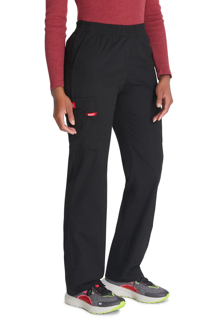 Dickies Scrubs 6-Pocket Natural Rise Tapered Leg Pull-on Pant Black | scrub-supply.com