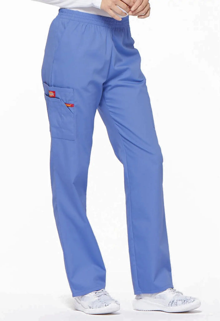 Dickies Scrubs 6-Pocket Natural Rise Tapered Leg Pull-on Pant Ceil Blue | scrub-supply.com