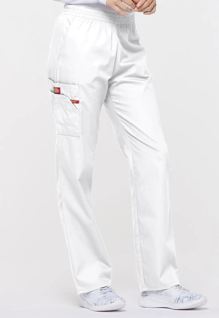 Dickies Scrubs 6-Pocket Natural Rise Tapered Leg Pull-on Pant White | scrub-supply.com