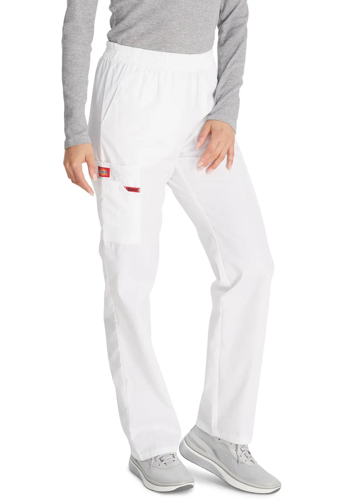 Dickies Scrubs 6-Pocket Natural Rise Tapered Leg Pull-on Pant White | scrub-supply.com