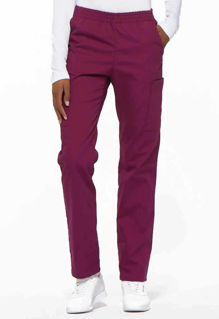 Dickies Scrubs 6-Pocket Natural Rise Tapered Leg Pull-on Pant Wine | scrub-supply.com