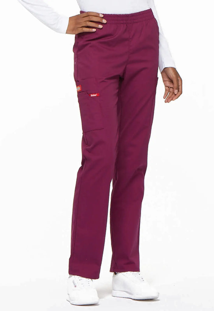 Dickies Scrubs 6-Pocket Natural Rise Tapered Leg Pull-on Pant Wine | scrub-supply.com