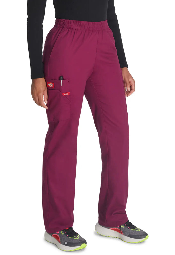 Dickies Scrubs 6-Pocket Natural Rise Tapered Leg Pull-on Pant Wine | scrub-supply.com