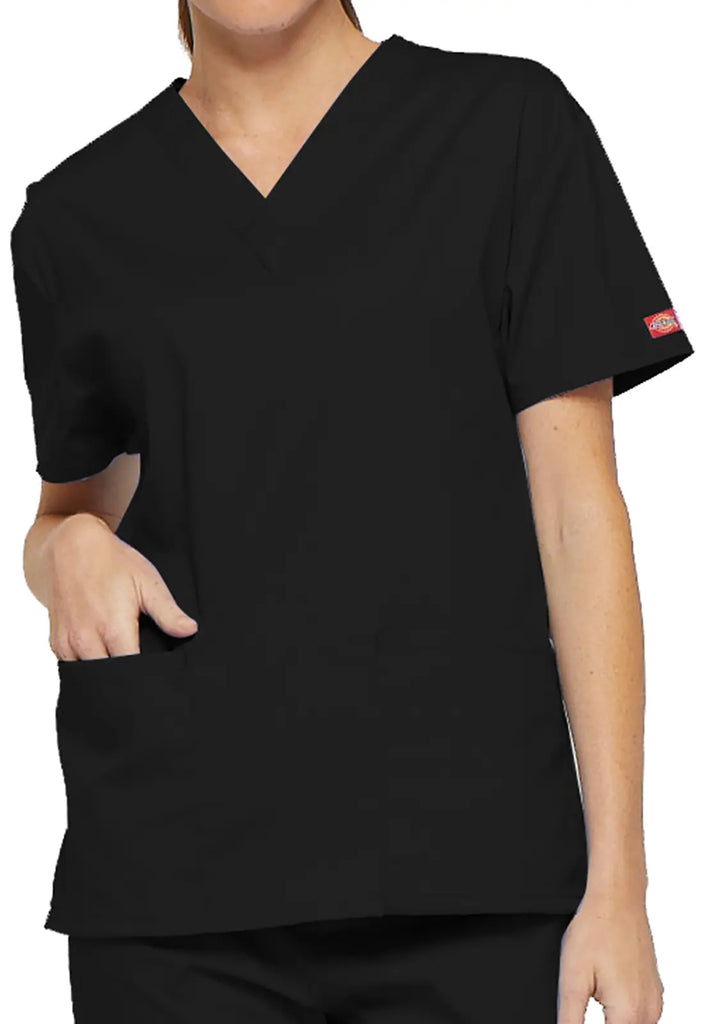 Dickies Scrubs 3-Pocket V-Neck Top Black | scrub-supply.com