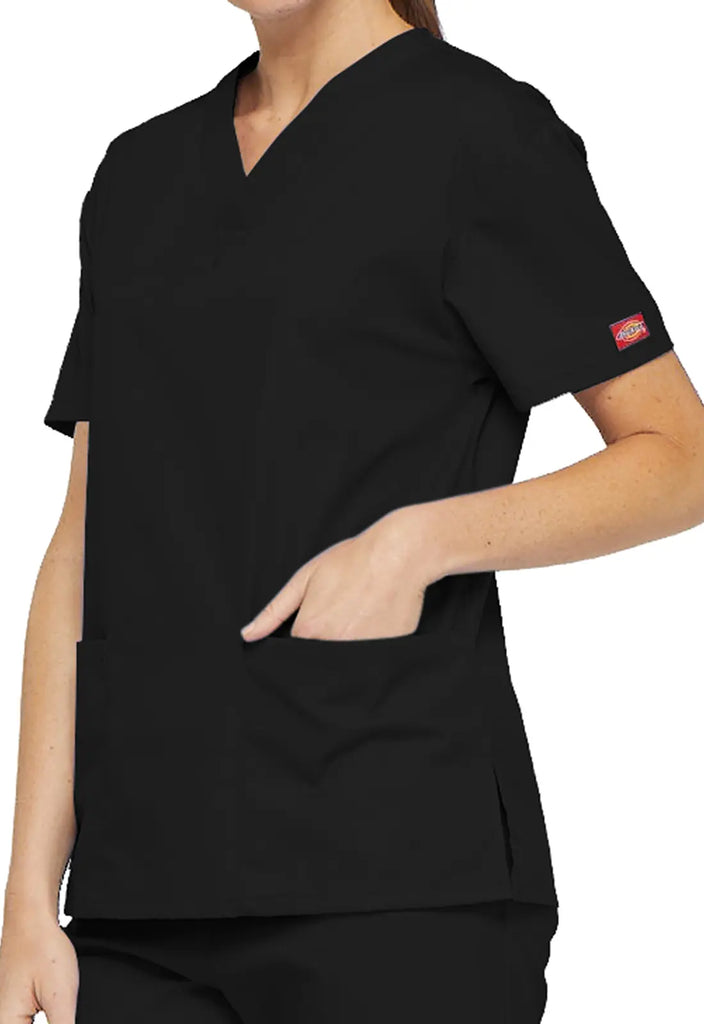 Dickies Scrubs 3-Pocket V-Neck Top Black | scrub-supply.com