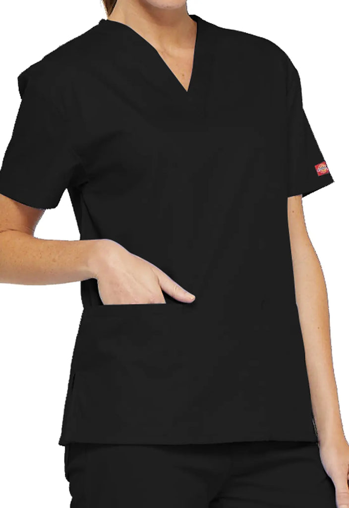 Dickies Scrubs 3-Pocket V-Neck Top Black | scrub-supply.com