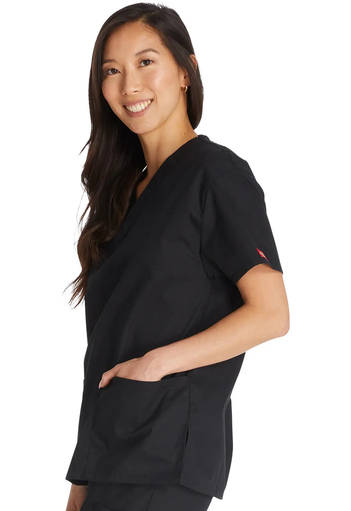 Dickies Scrubs 3-Pocket V-Neck Top Black | scrub-supply.com