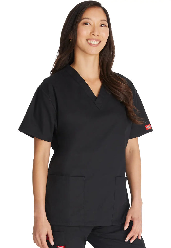 Dickies Scrubs 3-Pocket V-Neck Top Black | scrub-supply.com