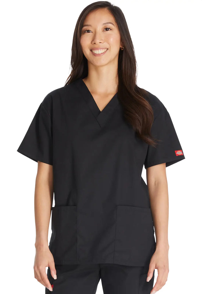 Dickies Scrubs 3-Pocket V-Neck Top Black | scrub-supply.com