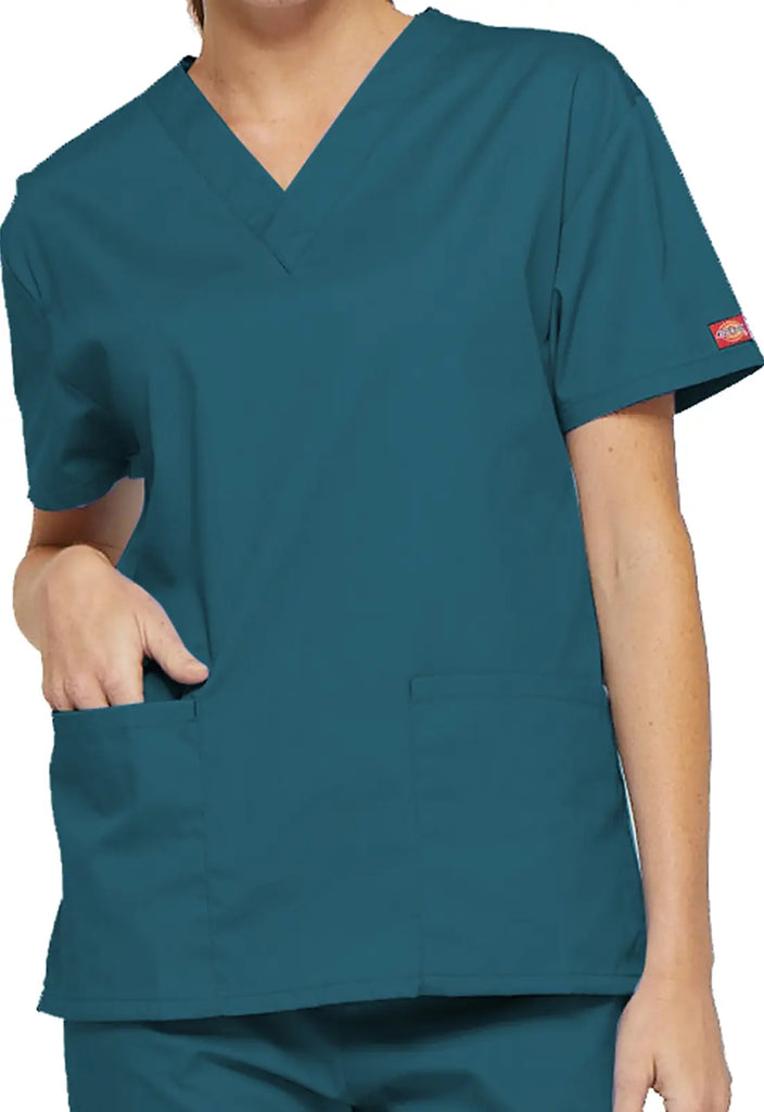 Dickies Scrubs 3-Pocket V-Neck Top Caribbean Blue | scrub-supply.com