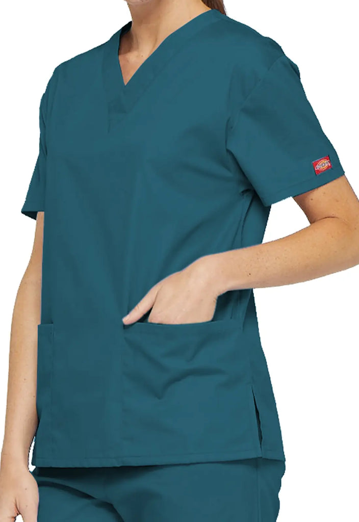 Dickies Scrubs 3-Pocket V-Neck Top Caribbean Blue | scrub-supply.com