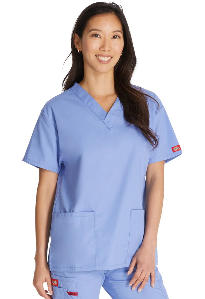 Dickies Scrubs 3-Pocket V-Neck Top Ceil Blue | scrub-supply.com