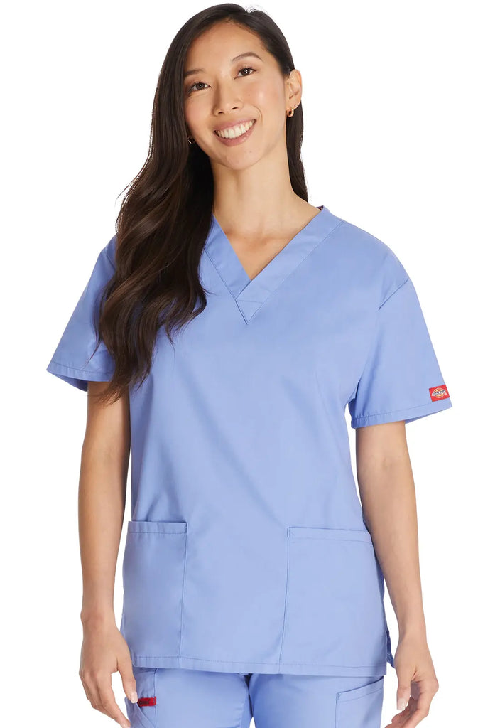 Dickies Scrubs 3-Pocket V-Neck Top Ceil Blue | scrub-supply.com