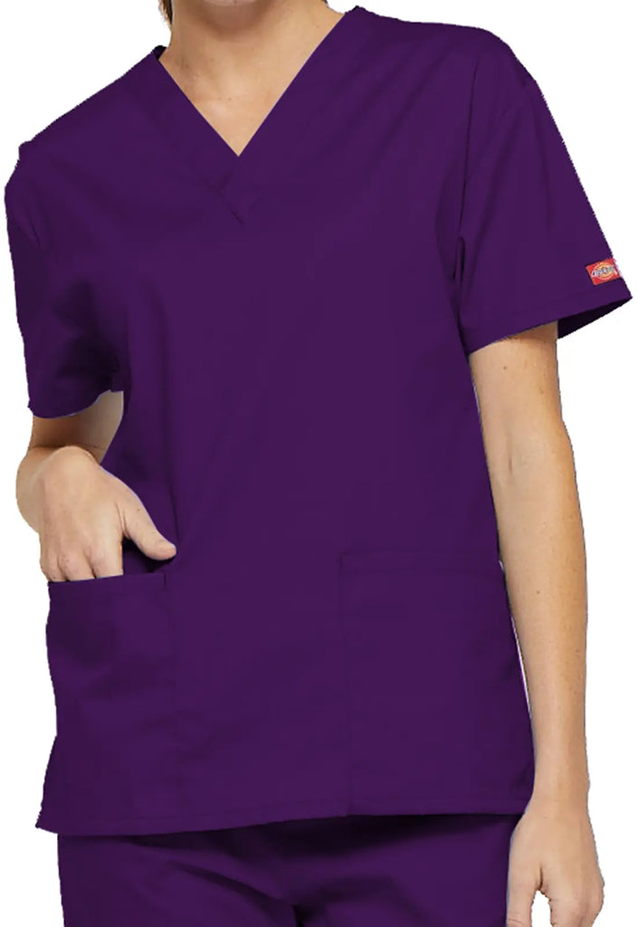 Dickies Scrubs 3-Pocket V-Neck Top Eggplant | scrub-supply.com