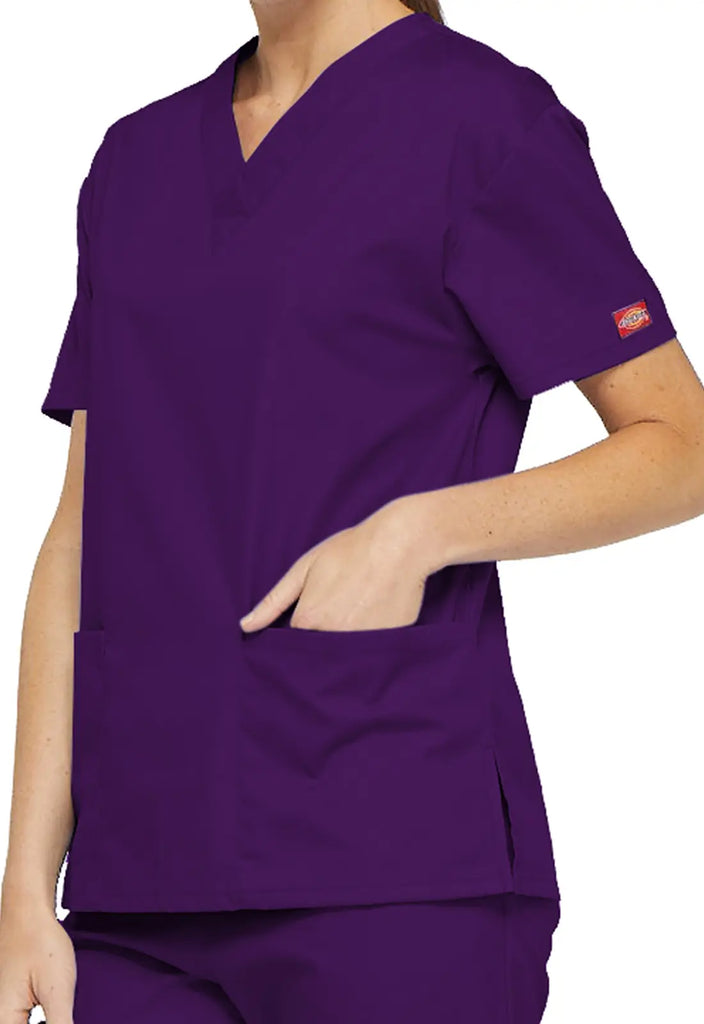 Dickies Scrubs 3-Pocket V-Neck Top Eggplant | scrub-supply.com