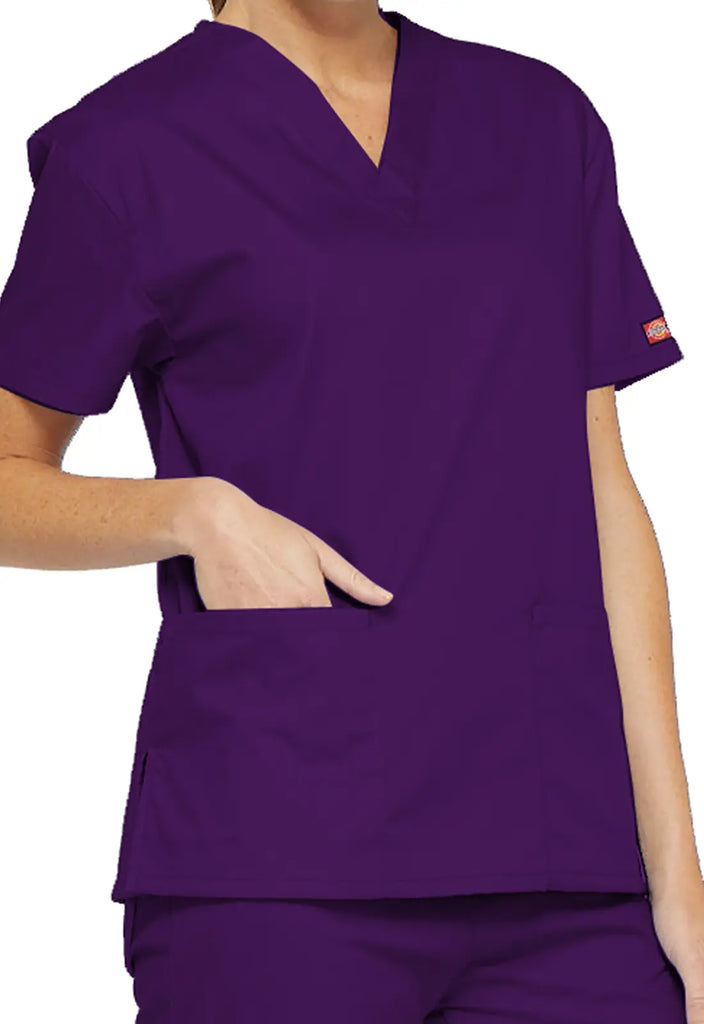 Dickies Scrubs 3-Pocket V-Neck Top Eggplant | scrub-supply.com