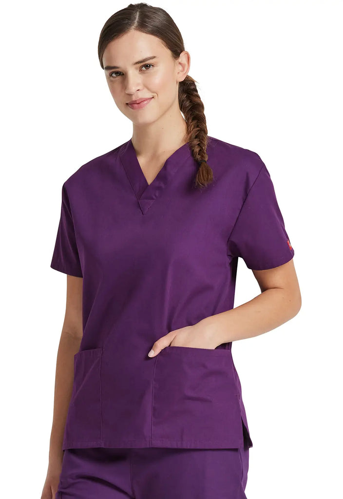 Dickies Scrubs 3-Pocket V-Neck Top Eggplant | scrub-supply.com