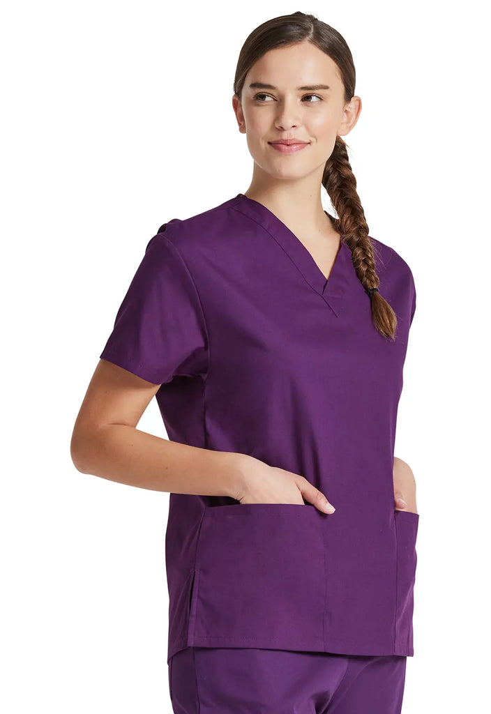 Dickies Scrubs 3-Pocket V-Neck Top Eggplant | scrub-supply.com