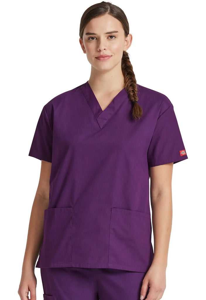 Dickies Scrubs 3-Pocket V-Neck Top Eggplant | scrub-supply.com