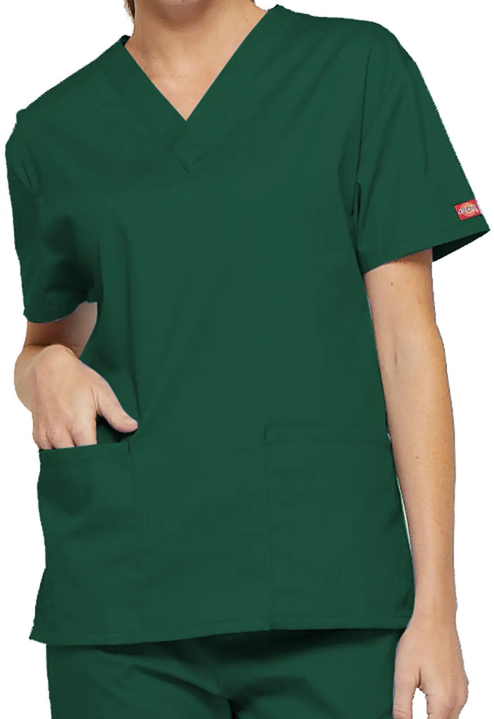 Dickies Scrubs 3-Pocket V-Neck Top Hunter Green | scrub-supply.com