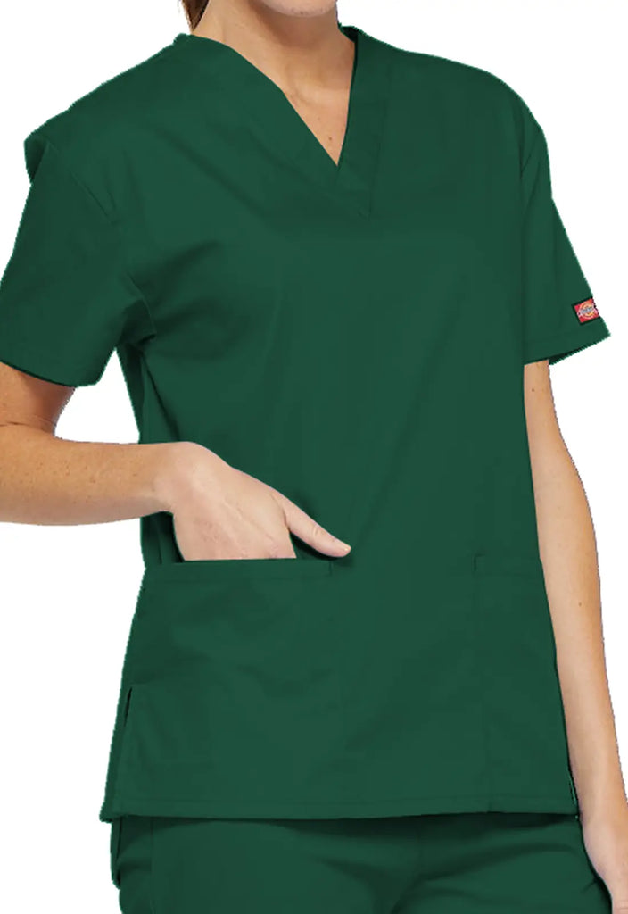 Dickies Scrubs 3-Pocket V-Neck Top Hunter Green | scrub-supply.com