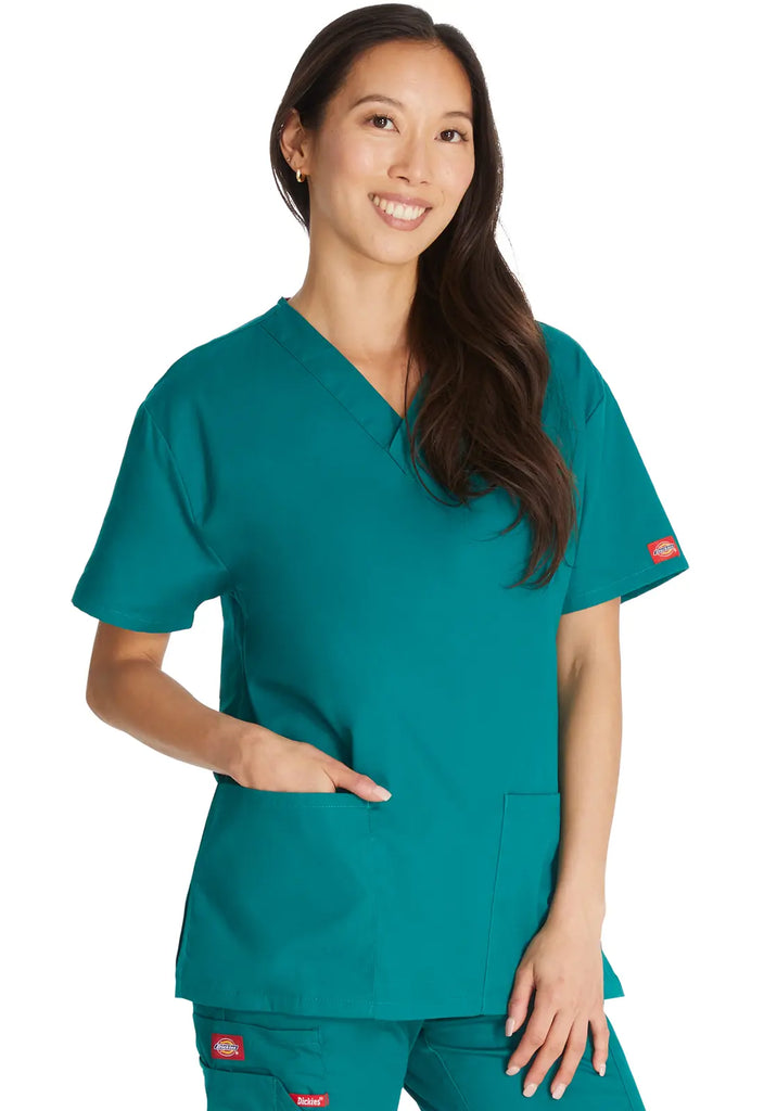 Dickies Scrubs 3-Pocket V-Neck Top Hunter Green | scrub-supply.com