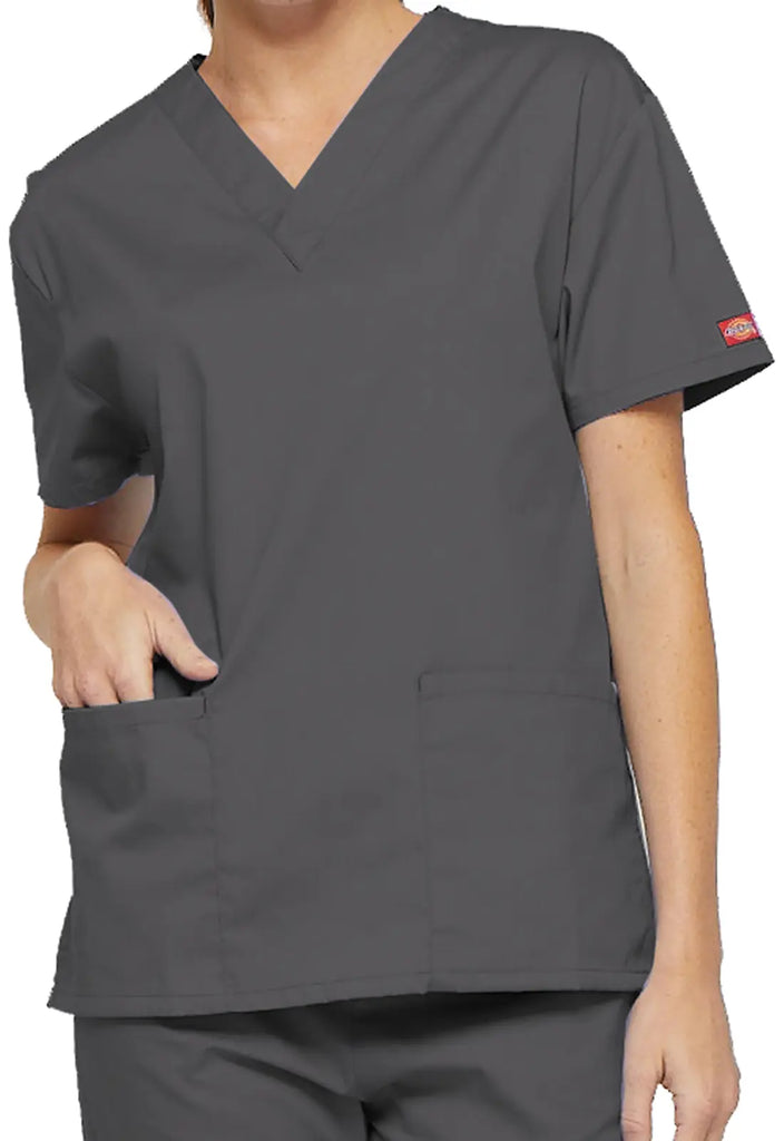 Dickies Scrubs 3-Pocket V-Neck Top Pewter | scrub-supply.com