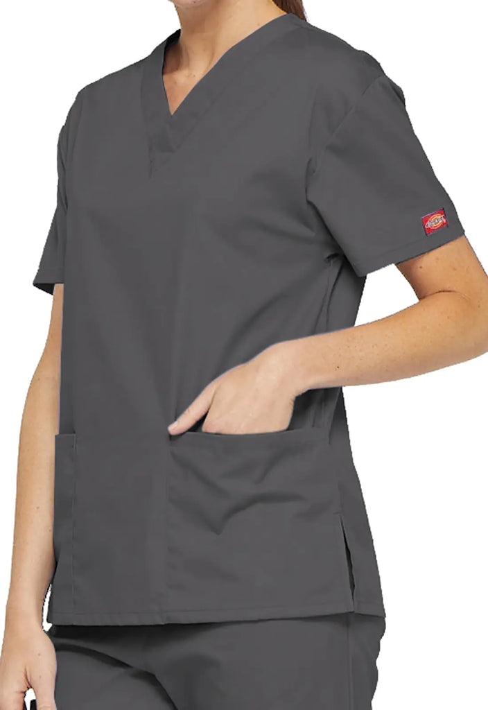 Dickies Scrubs 3-Pocket V-Neck Top Pewter | scrub-supply.com