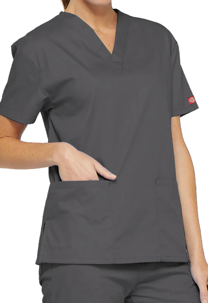 Dickies Scrubs 3-Pocket V-Neck Top Pewter | scrub-supply.com