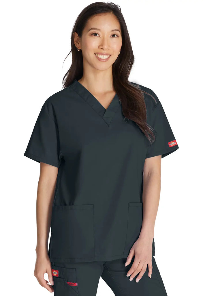 Dickies Scrubs 3-Pocket V-Neck Top Pewter | scrub-supply.com