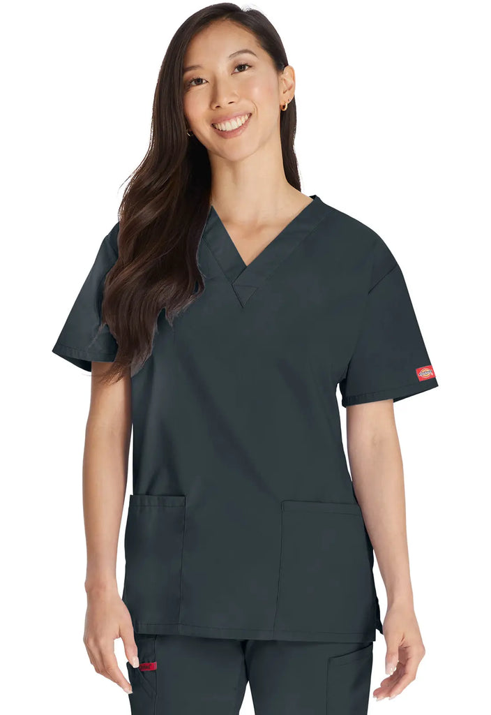 Dickies Scrubs 3-Pocket V-Neck Top Pewter | scrub-supply.com