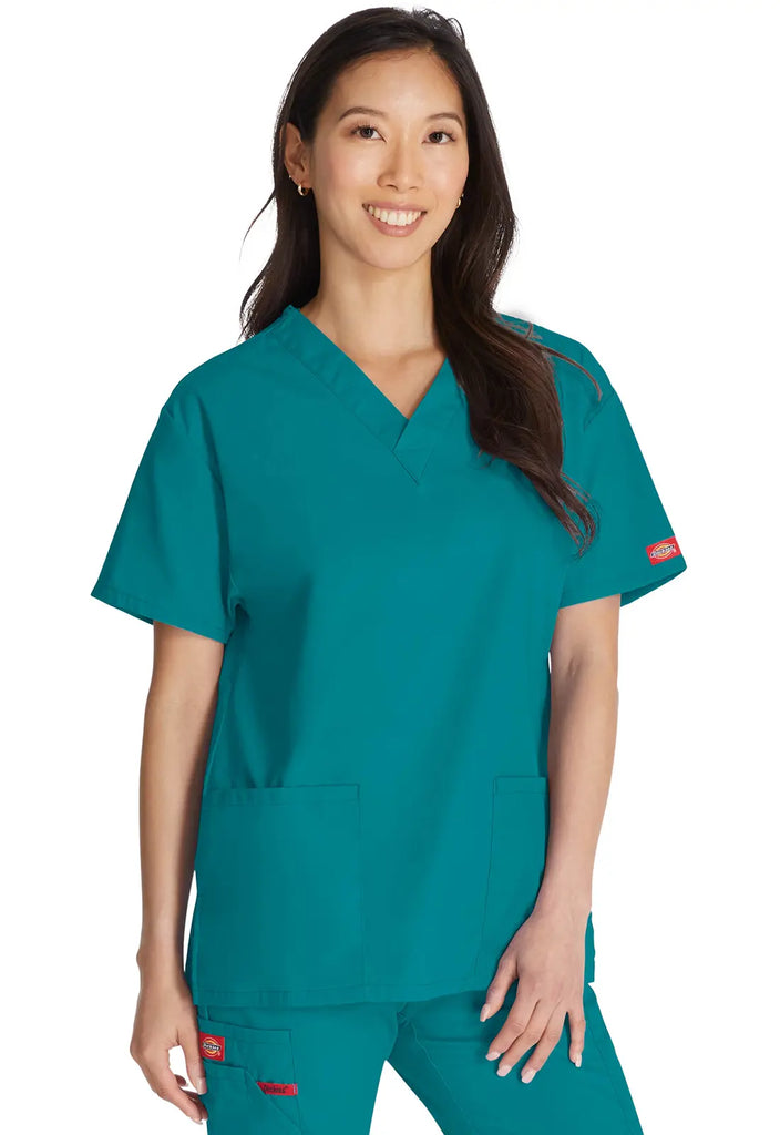 Dickies Scrubs 3-Pocket V-Neck Top Teal | scrub-supply.com