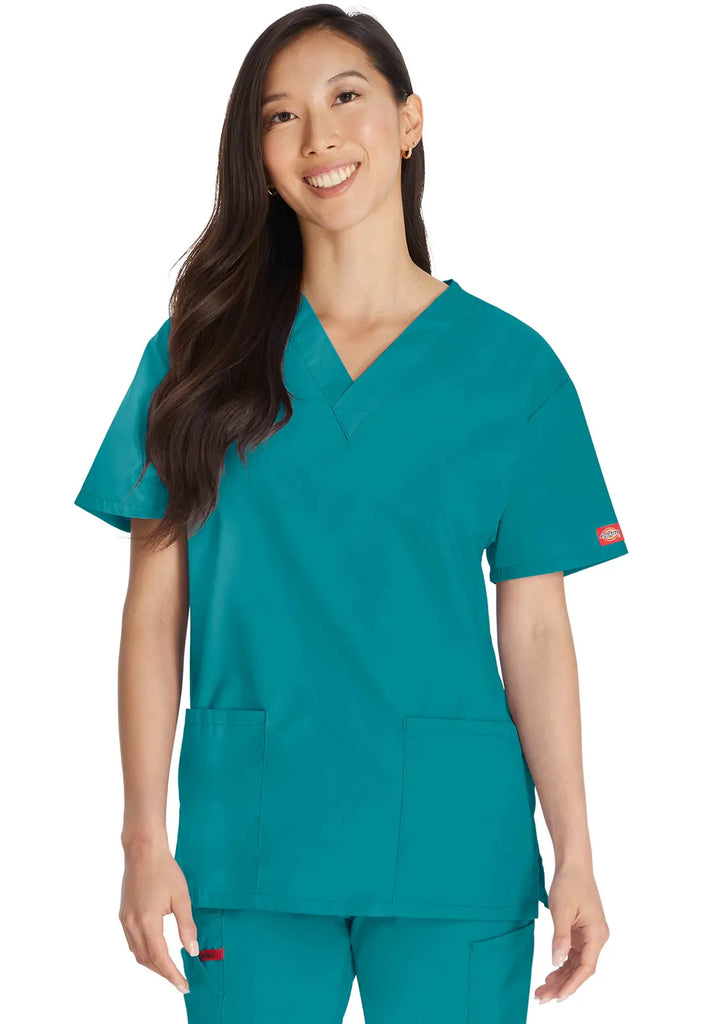 Dickies Scrubs 3-Pocket V-Neck Top Teal | scrub-supply.com