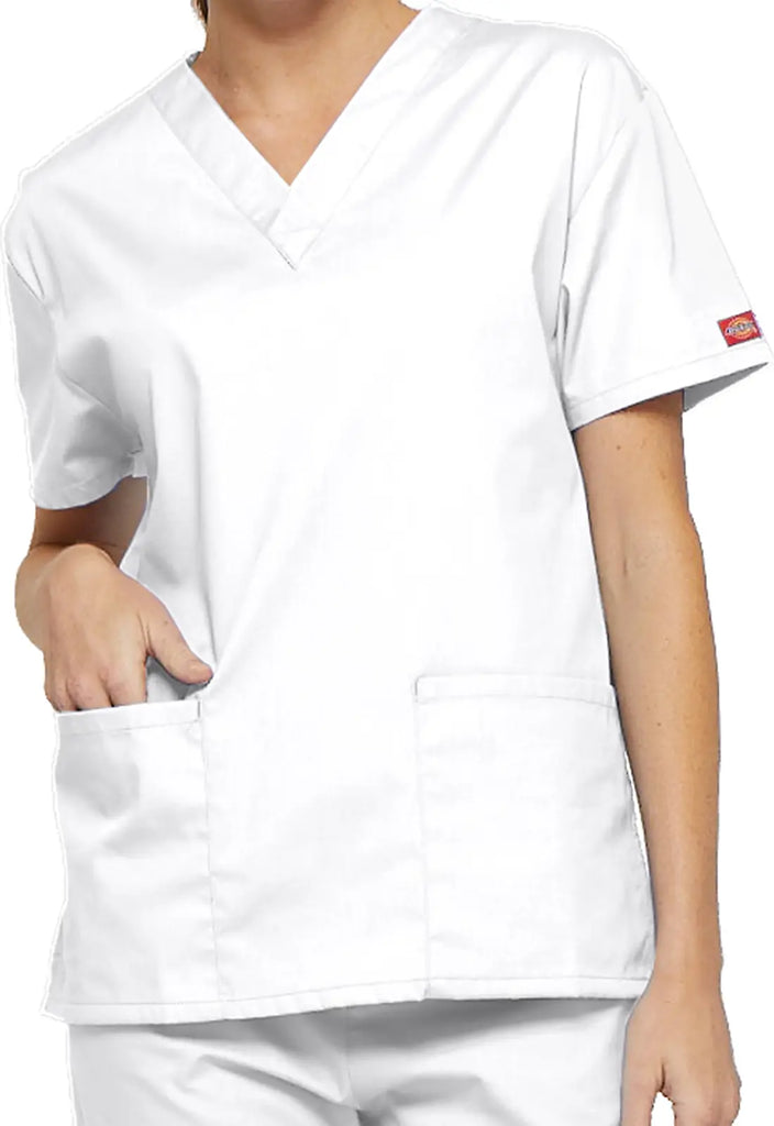 Dickies Scrubs 3-Pocket V-Neck Top White | scrub-supply.com